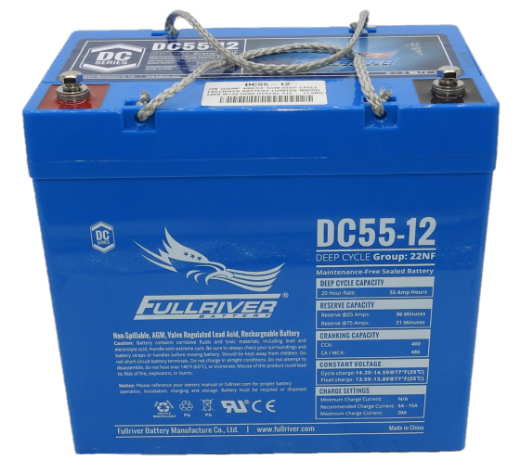 Picture of DC55-12 - 12VOLT 55AH PREMIUM FULLRIVER 400CCA AGM DEEP CYCLE  BATTERY - LHP