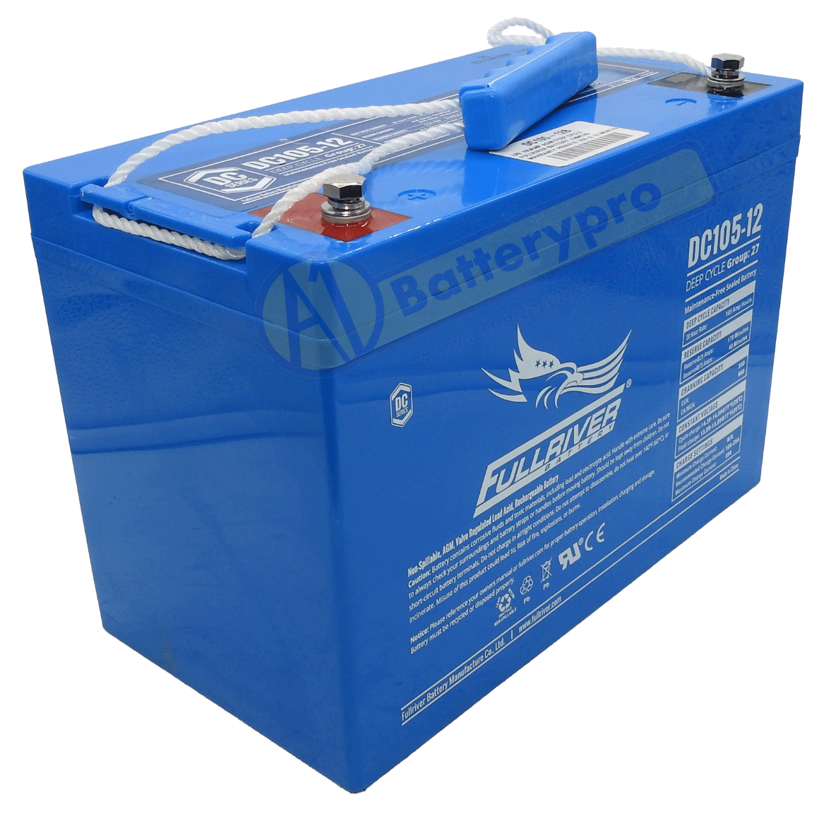 Picture of DC105-12B - 12VOLT 105AH PREMIUM FULLRIVER AGM DEEP CYCLE BATTERY - LHP