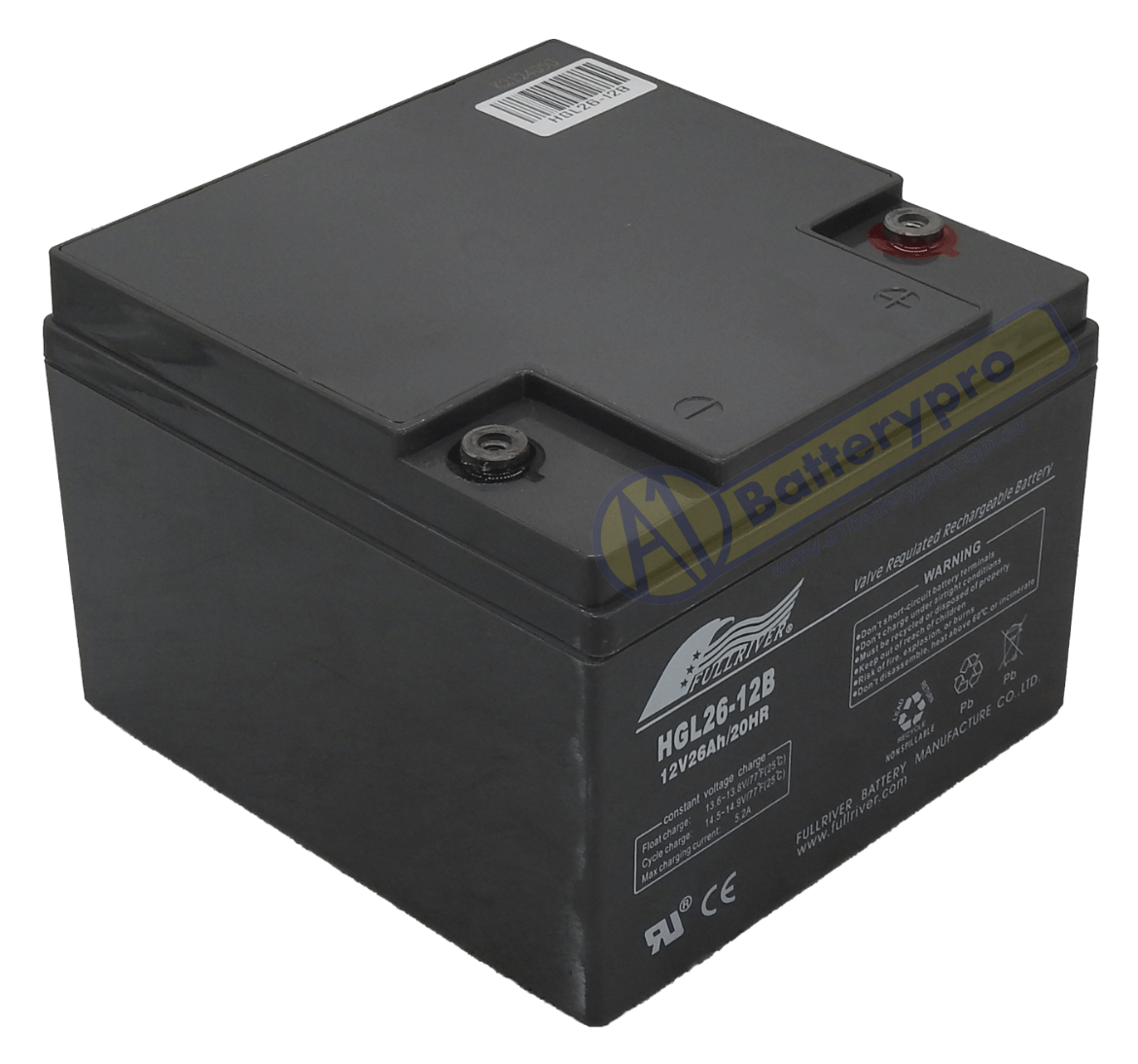 Picture of HGL26-12B - 12VOLT 26AH 151CCA PREMIUM FULLRIVER SLA AGM BATTERY - RHP