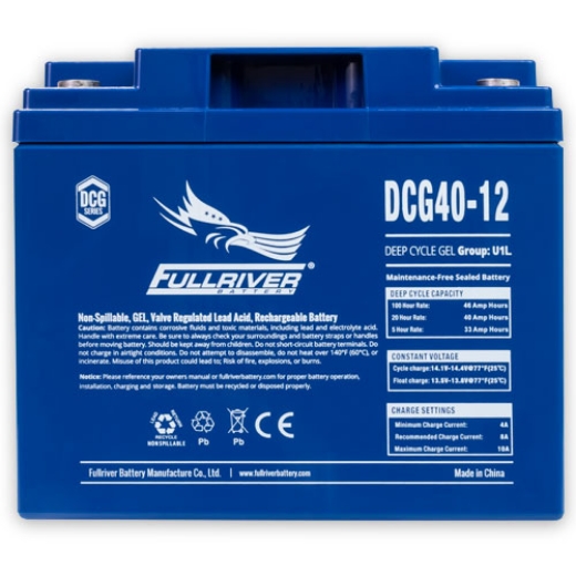 Picture of DCG40-12 - 12VOLT 40AH PREMIUM FULLRIVER GEL DEEP CYCLE BATTERY - RHP