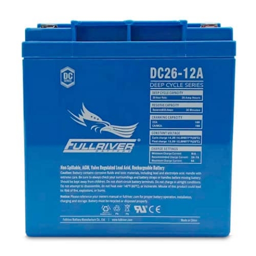 Picture of DC26-12A - 12VOLT 26AH PREMIUM FULLRIVER AGM DEEP CYCLE BATTERY