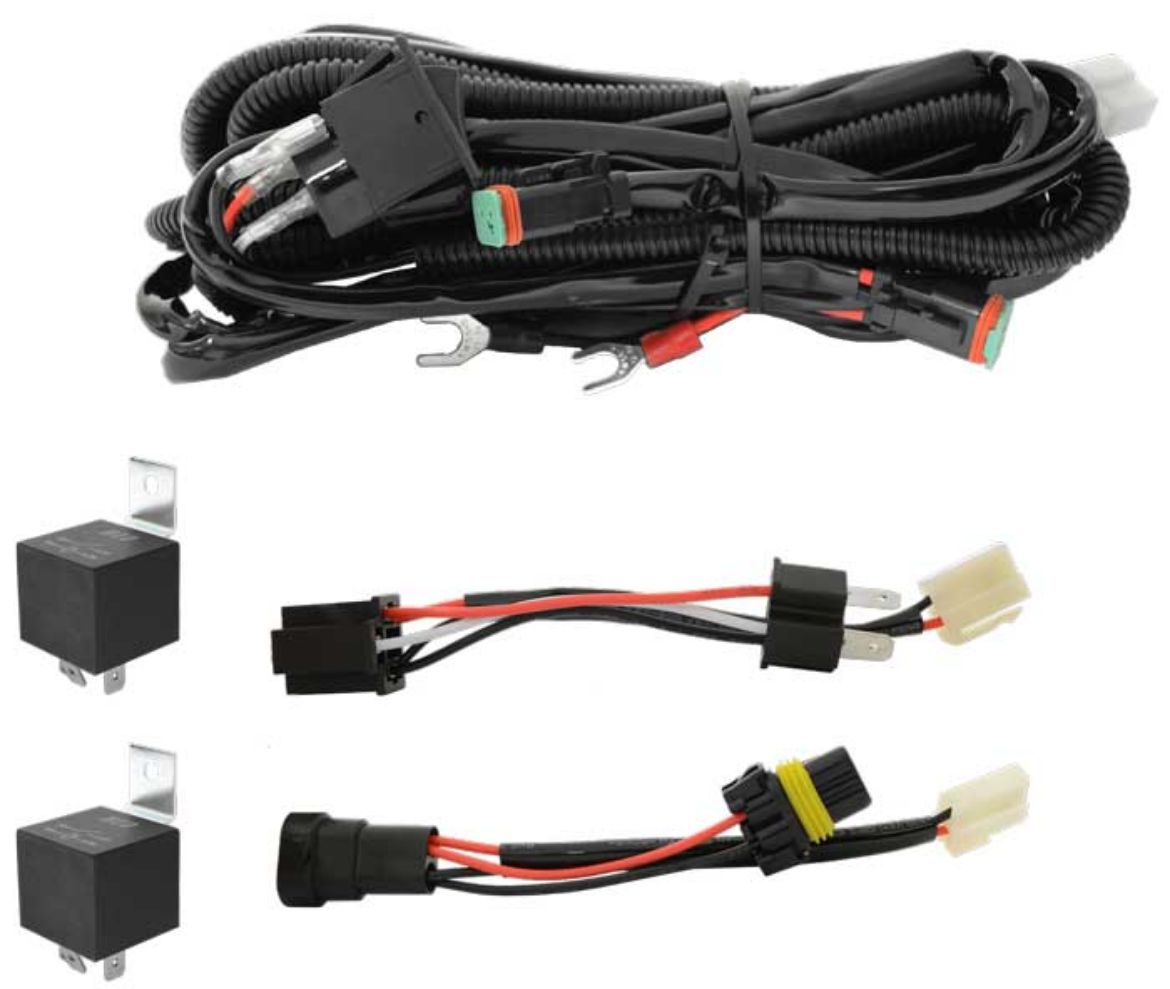 Picture of ZETA WIRING HARNESS KIT SUITS  D/LIGHTS OR LIGHT BAR INCLUDES 12V & 24V RELAYS,12 VOLT ONLY SWITCH, ALSO H4 AND H7 ADAPTORS. TO CHANGE HARNESS TO SUIT NEGITIVE SWITCHING LIGHT JUST SWAP THE RED AND BLACK WIRES AROUND AT THE BACK OF THE DASH SWITCH