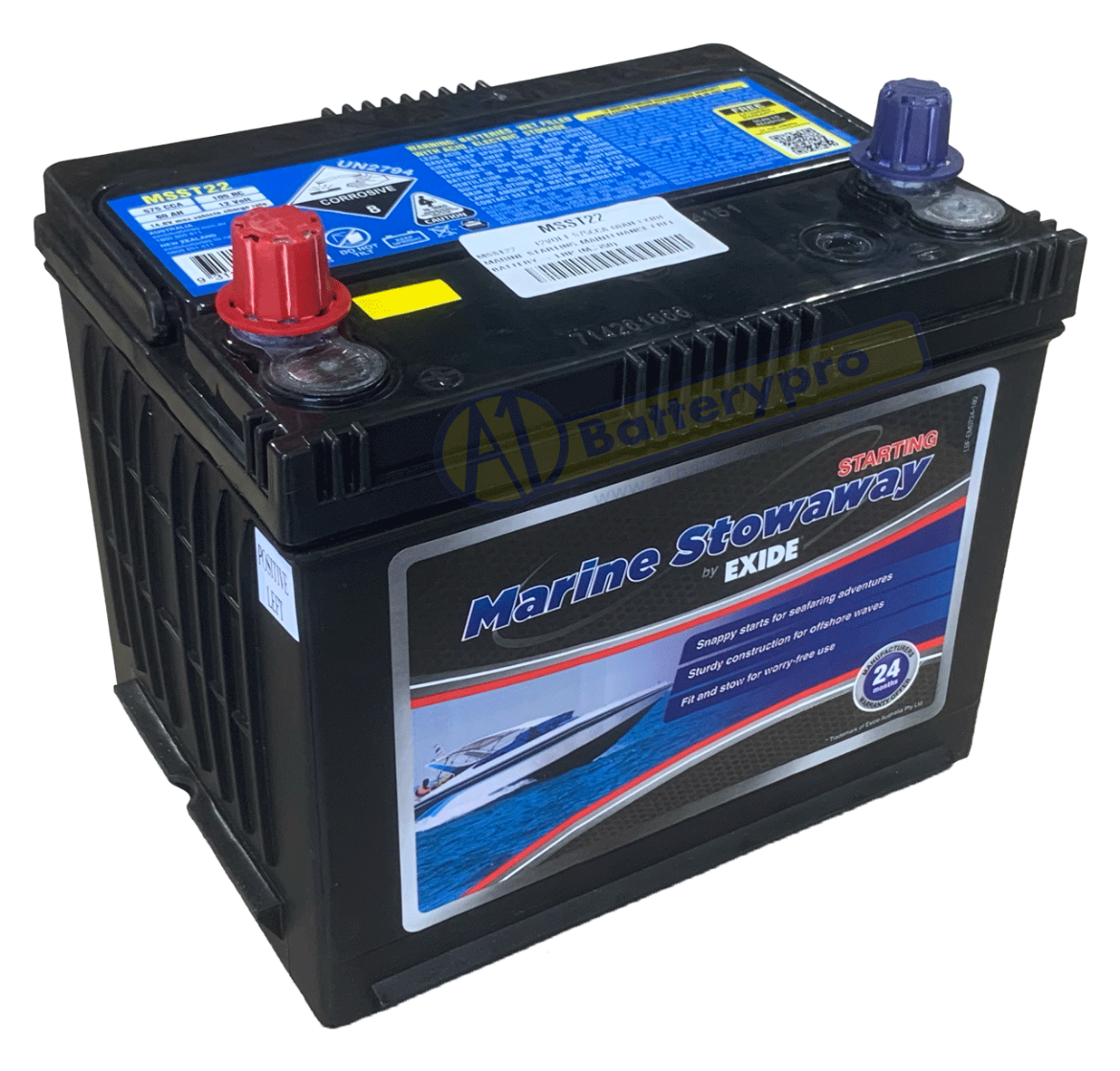 Picture of MSST22 - 12VOLT 575CCA 60AH EXIDE MARINE STARTING MAINTENANCE FREE BATTERY - LHP (MS450)