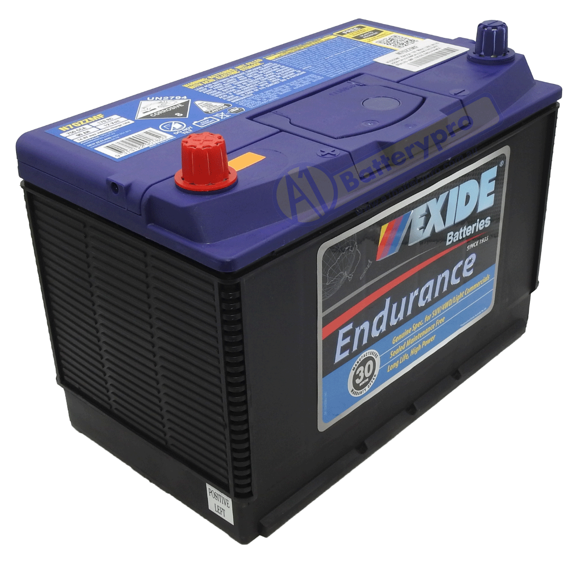 Picture of N70ZZMF - 12VOLT 750CCA 90AH EXIDE ENDURANCE CALCIUM MAINTENANCE FREE BATTERY - LHP
