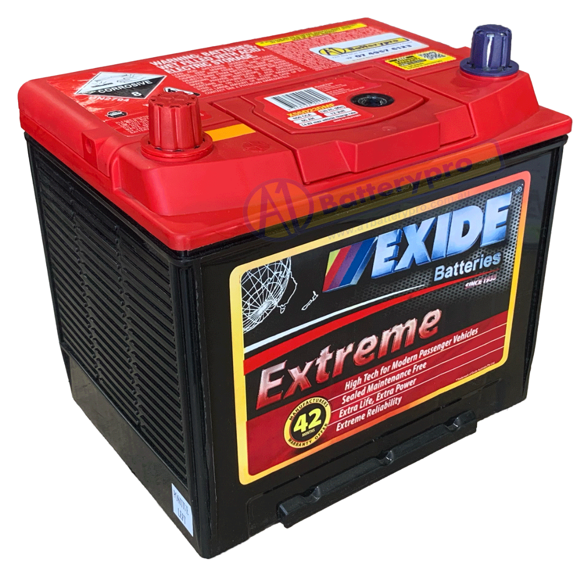 Picture of X55D23D - 12VOLT 650CCA 65AH  EXIDE PREMIUM MAINTENANCE FREE BATTERY - LHP (55D23R)