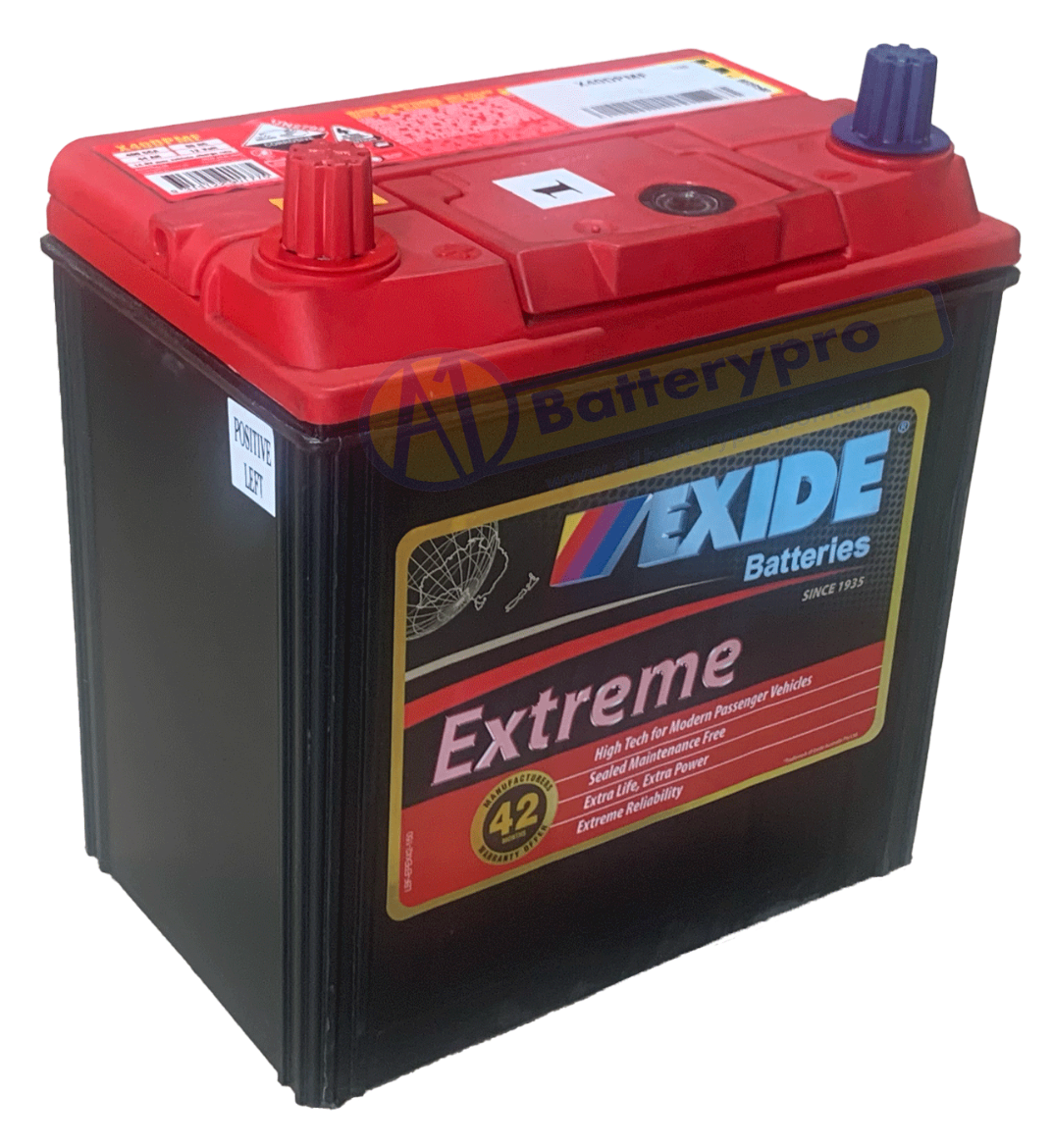 Picture of NS40 - 12VOLT 400CCA 44AH EXIDE EXTRA MAINTENANCE FREE BATTERY - LHP (X40DP)