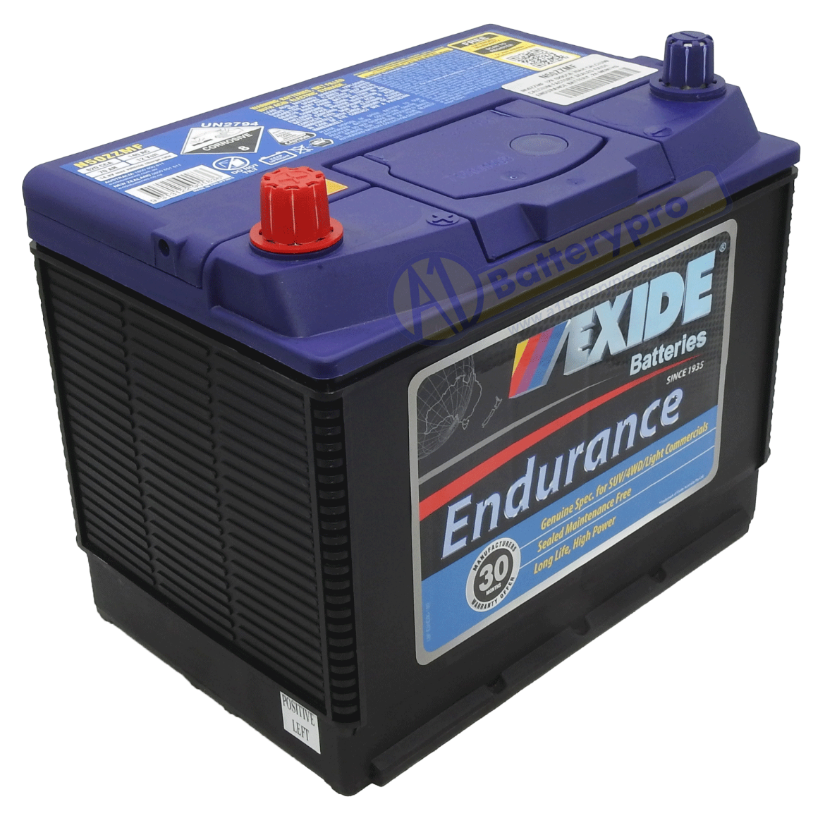 Picture of N50ZZMF - 12VOLT 620CCA 70AH EXIDE ENDURANCE CALCIUM MAINTENANCE FREE  BATTERY - LHP