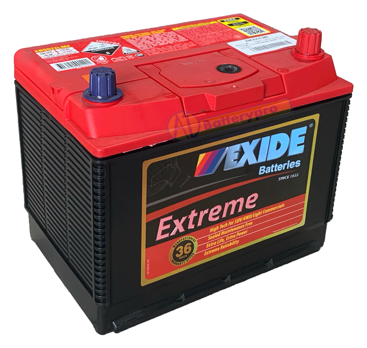 Picture of XN50ZZLMF - 12VOLT 720CCA 85AH EXIDE EXTREME CALCIUM MAINTENANCE FREE BATTERY - RHP
