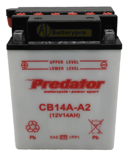 Picture of PCB14A-A2 - 12VOLT 14AH PREDATOR MOTORCYCLE CONVENTIONAL BATTERY - LHP