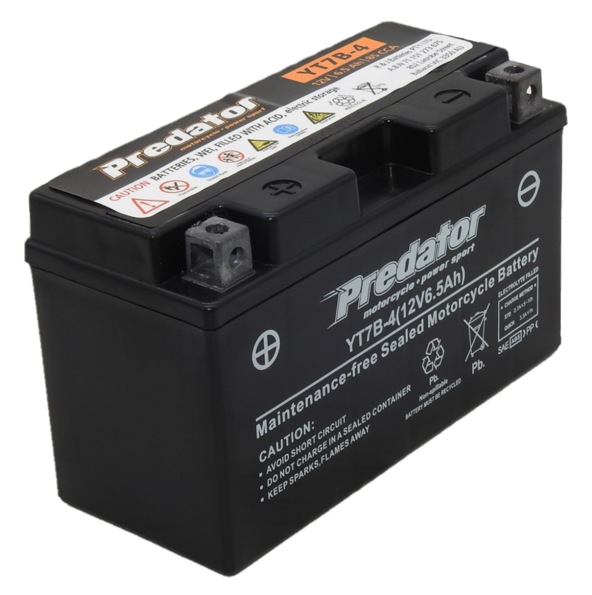 Picture of YT7B-4 - 12VOLT 7AH  PREDATOR MOTORCYCLE AGM BATTERY - LHP