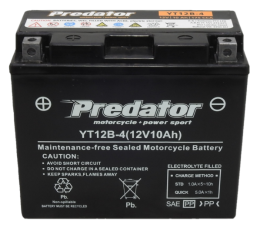 Picture of YT12B-4 - 12VOLT 10AH 175CCA PREDATOR MOTORCYCLE AGM BATTERY - LHP
