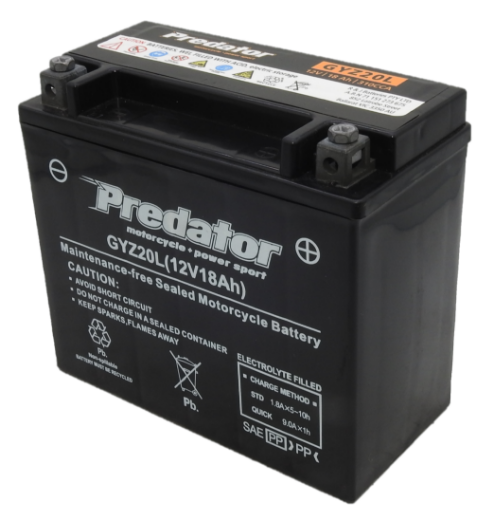 Picture of PGYZ20L - 12VOLT 310CCA 18AH PREDATOR HEAVY DUTY AGM MOTORCYCLE BATTERY - RHP