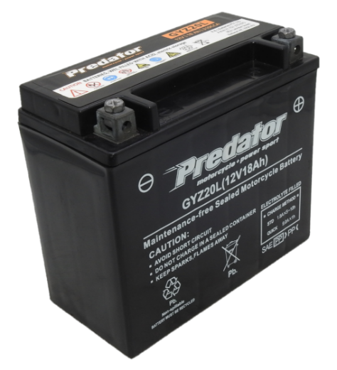 Picture of PGYZ20L - 12VOLT 310CCA 18AH PREDATOR HEAVY DUTY AGM MOTORCYCLE BATTERY - RHP
