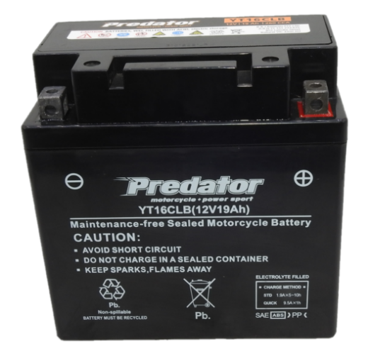 Picture of YB16CL-BS - 12VOLT 19AH  PREDATOR MOTORCYCLE AGM BATTERY WITH ACID PACK - RHP