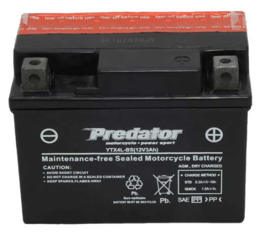 Picture of YTX4L-BS - 12VOLT 3AH  PREDATOR MOTORCYCLE AGM BATTERY WITH ACID PACK - RHP