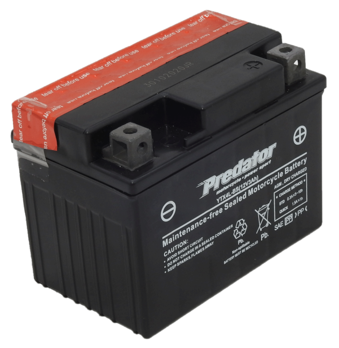 Picture of YTX4L-BS - 12VOLT 3AH  PREDATOR MOTORCYCLE AGM BATTERY WITH ACID PACK - RHP