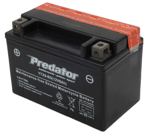 Picture of YTX9-BS - 12VOLT 8AH PREDATOR MOTORCYCLE AGM BATTERY WITH ACID PACK - LHP