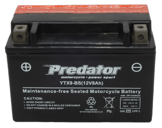 Picture of YTX9-BS - 12VOLT 8AH PREDATOR MOTORCYCLE AGM BATTERY WITH ACID PACK - LHP
