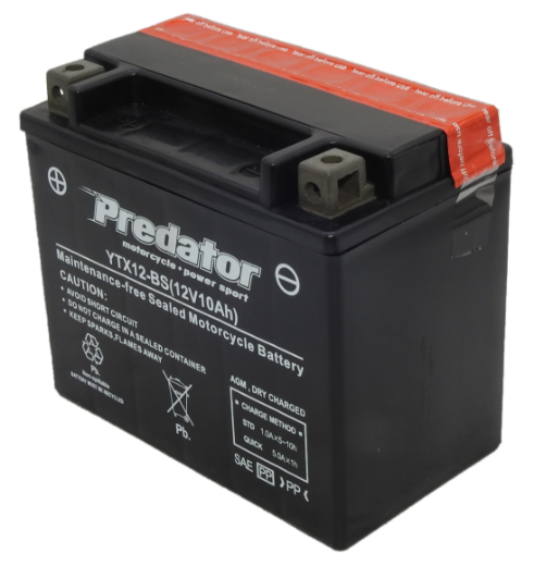 Picture of YTX12-BS - 12VOLT 10AH PREDATOR MOTORCYCLE AGM BATTERY WITH ACID PACK - LHP