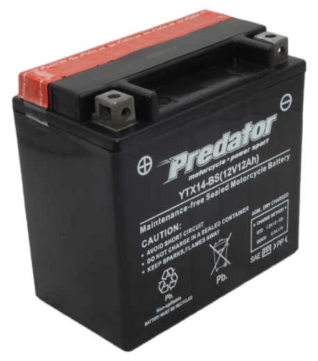 Picture of YTX14-BS - 12VOLT 12AH 200CCA PREDATOR MOTORCYCLE AGM BATTERY WITH ACID PACK - LHP