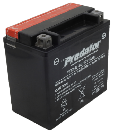 Picture of YTX14L-BS - 12VOLT 12AH PREDATOR MOTORCYCLE BATTERY WITH ACID PACK - RHP