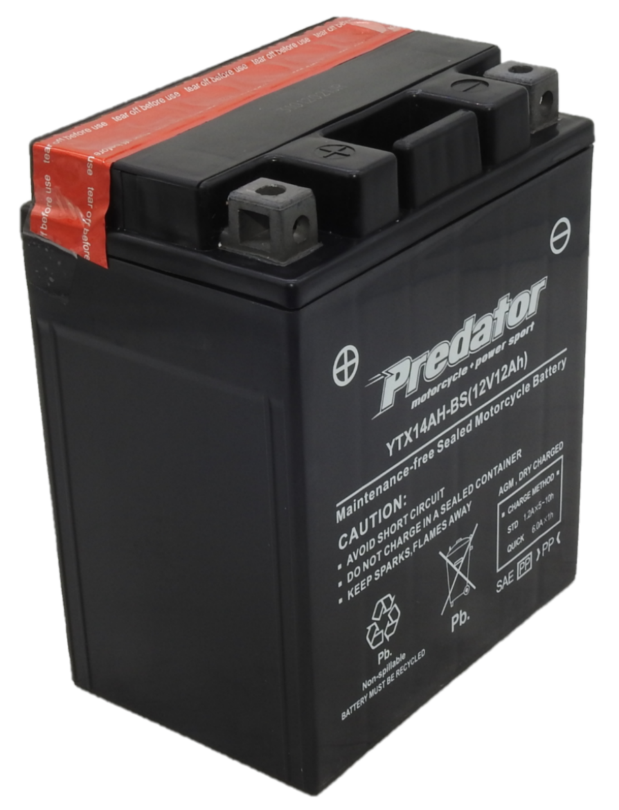 Picture of YTX14AH-BS - 12VOLT 12AH  PREDATOR MOTORCYCLE AGM BATTERY WITH ACID PACK - LHP