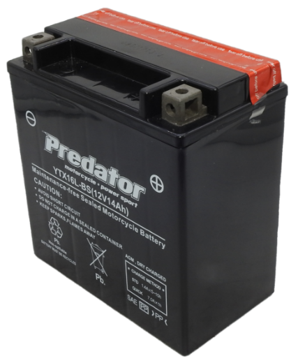Picture of YTX16L-BS - 12VOLT 14AH PREDATOR MOTORCYCLE AGM BATTERY WITH ACID PACK - RHP