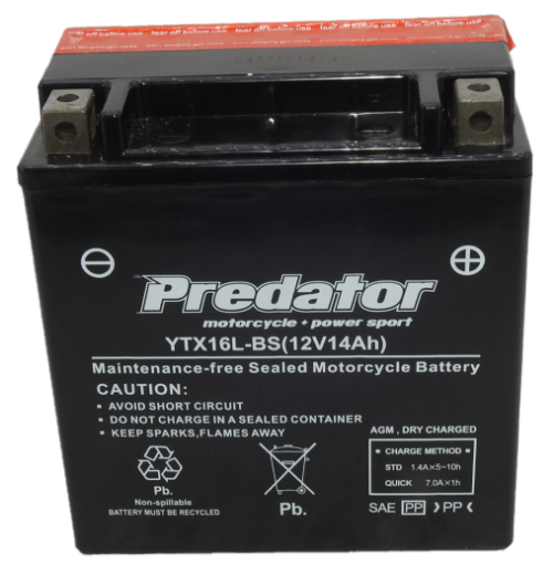 Picture of YTX16L-BS - 12VOLT 14AH PREDATOR MOTORCYCLE AGM BATTERY WITH ACID PACK - RHP