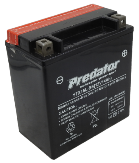 Picture of YTX16L-BS - 12VOLT 14AH PREDATOR MOTORCYCLE AGM BATTERY WITH ACID PACK - RHP