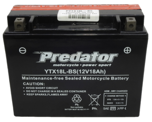 Picture of YTX18L-BS - 12VOLT 18AH PREDATOR MOTORCYCLE AGM BATTERY WITH ACID PACK - RHP
