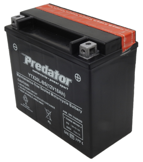 Picture of YTX20L-BS - 12VOLT 18AH PREDATOR MOTORCYCLE AGM BATTERY WITH ACID PACK - RHP
