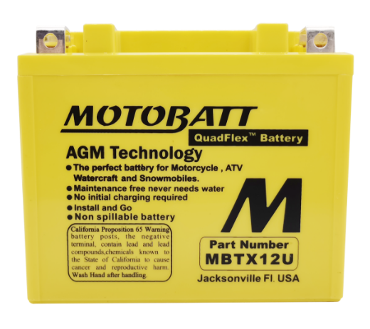 Picture of MBTX12U - 12VOLT 210CCA 14AH MOTOBATT AGM QUADFLEX BATTERY WITH THE SUPPLIED 15MM SPACER - RHP
