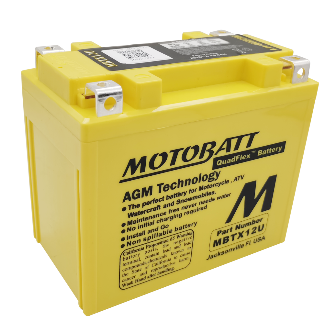 Picture of MBTX12U - 12VOLT 210CCA 14AH MOTOBATT AGM QUADFLEX BATTERY WITH THE SUPPLIED 15MM SPACER - RHP