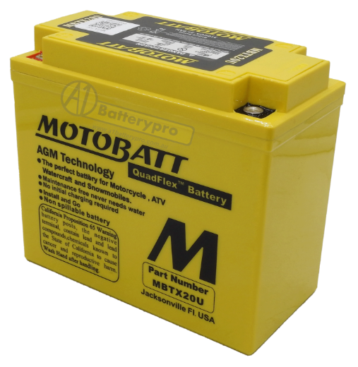 Picture of MBTX20U - 12VOLT 335CCA 21AH MOTOBATT AGM QUADFLEX BATTERY WITH 15MM SPACER SUPPLIED - RHP