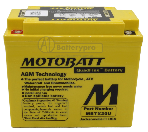 Picture of MBTX20U - 12VOLT 335CCA 21AH MOTOBATT AGM QUADFLEX BATTERY WITH 15MM SPACER SUPPLIED - RHP