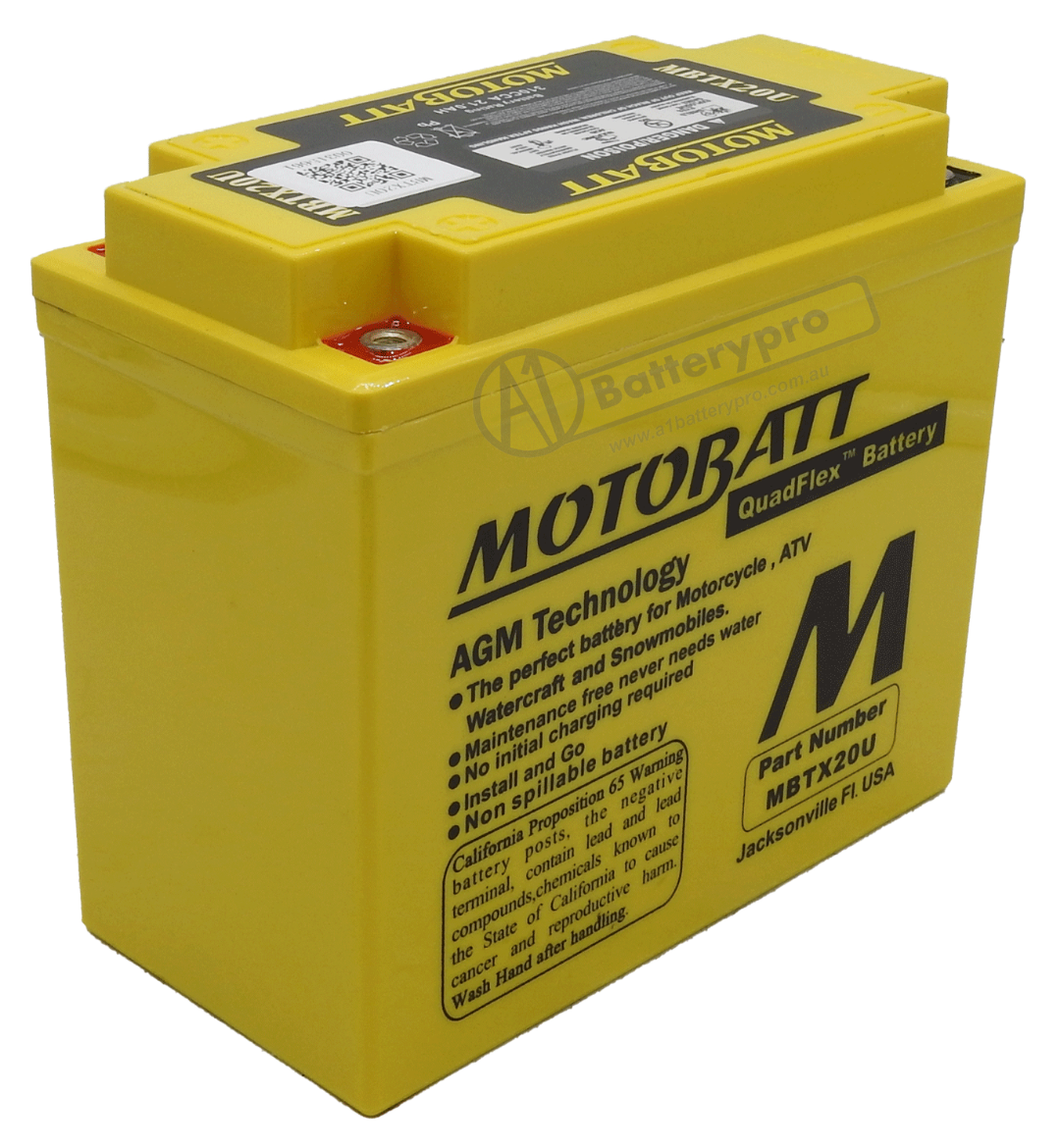 Picture of MBTX20U - 12VOLT 335CCA 21AH MOTOBATT AGM QUADFLEX BATTERY WITH 15MM SPACER SUPPLIED - RHP