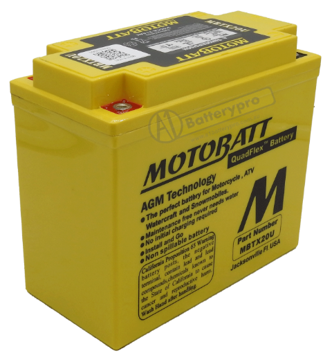 Picture of MBTX20U - 12VOLT 335CCA 21AH MOTOBATT AGM QUADFLEX BATTERY WITH 15MM SPACER SUPPLIED - RHP