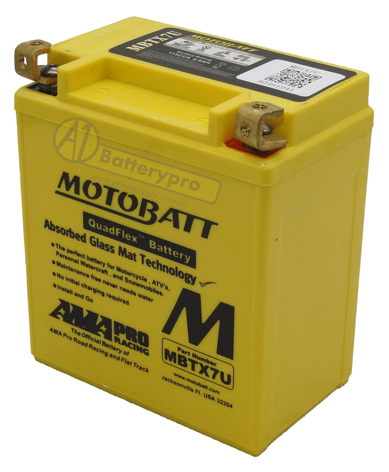 MOTOBATT AGM-accu MBTX7U – 8 Ah, Onderhoudsvrij, Trillingsvast, Met Quadflex-systeem (2+2 Polen), Direct Klaar Voor Gebruik