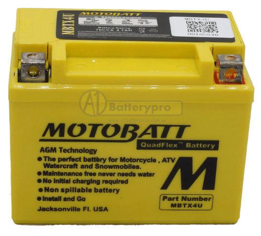 Picture of MBTX4U - 12VOLT 70CCA 4.7AH MOTOBATT AGM BATTERY - RHP