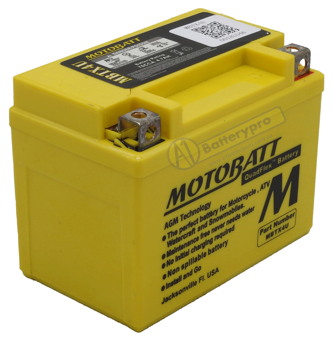 Picture of MBTX4U - 12VOLT 70CCA 4.7AH MOTOBATT AGM BATTERY - RHP