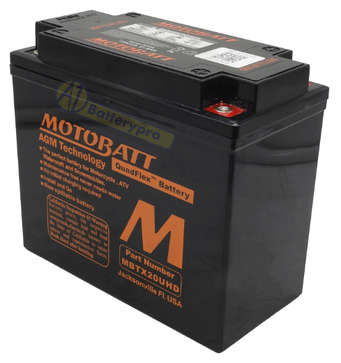 Picture of MBTX20UHD - 12VOLT 335CCA 21AH MOTOBATT "BLACK CASE" AGM QUADFLEX BATTERY WITH 15MM SPACER SUPPLIED  - RHP
