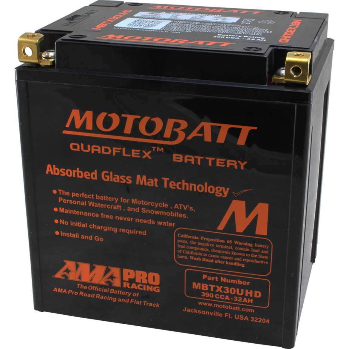 Picture of MBTX30UHD - 12VOLT 440CCA 32AH MOTOBATT BLACK AGM QUADFLEX BATTERY - RHP