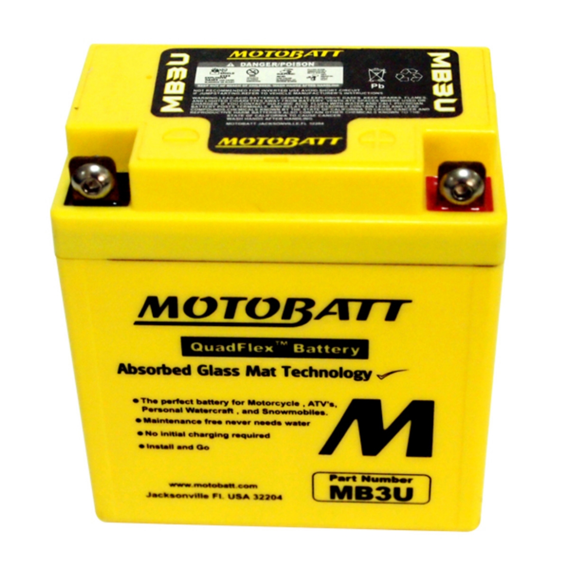 Picture of MB3U - 12VOLT 50CCA 3.8AH MOTOBATT  AGM QUADFLEX BATTERY - RHP