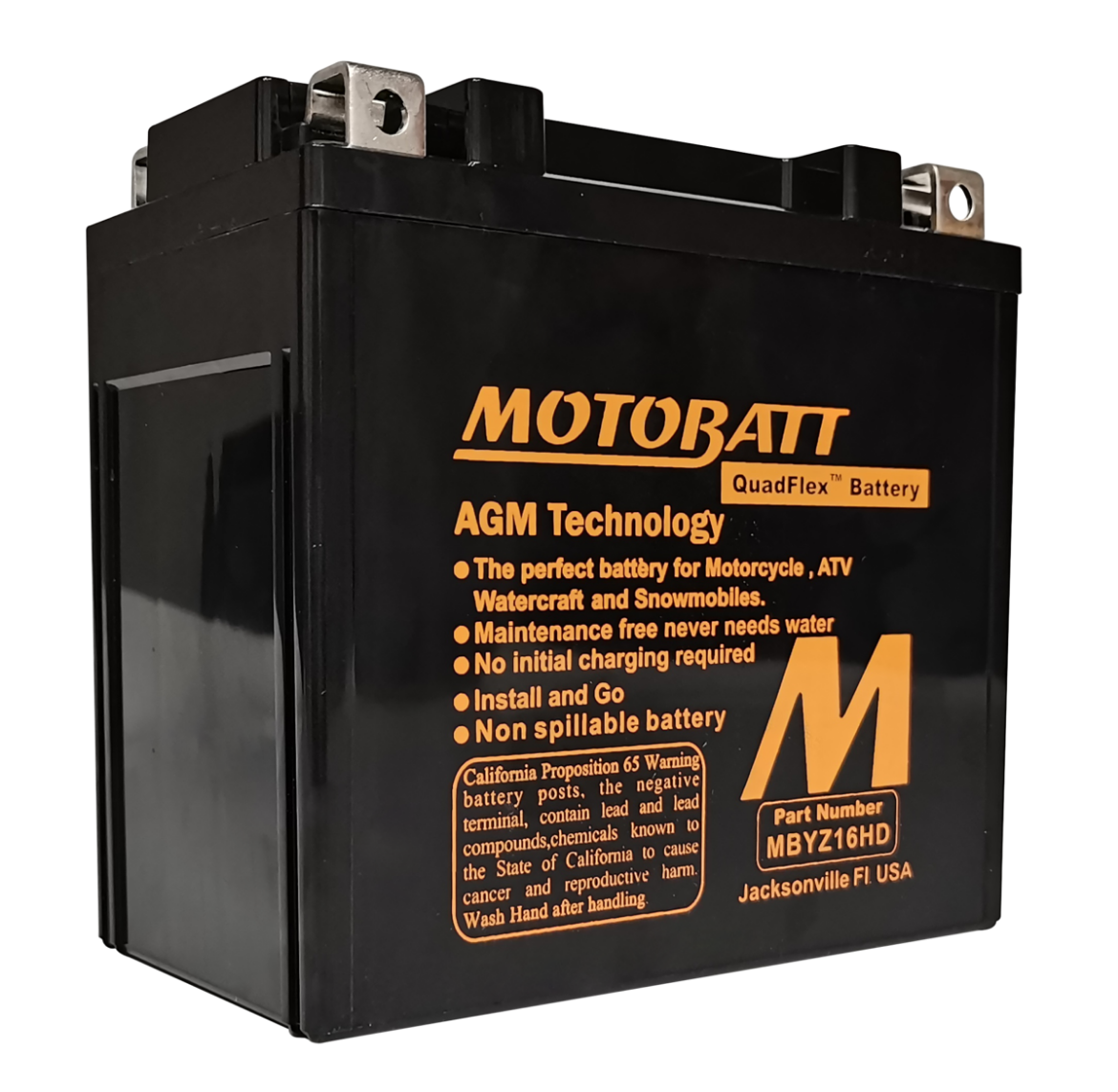 Picture of MBYZ16H - 12VOLT 260CCA 16AH MOTOBATT AGM QUADFLEX BATTERY - RHP