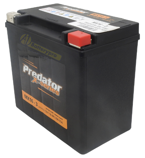 Picture of MX16-3 - 12VOLT 350CCA 19AH PREDATOR HEAVY DUTY MOTORCYCLE AGM BATTERY WITH HIGH COMPRESSION SEPARATOR - RHP