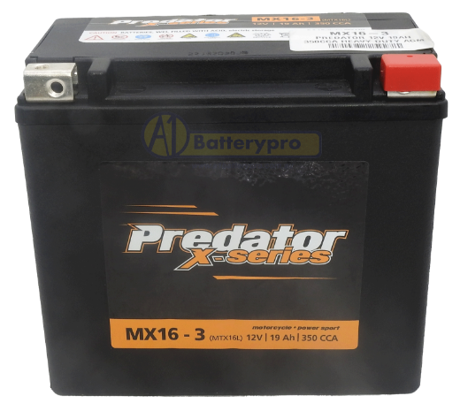 Picture of MX16-3 - 12VOLT 350CCA 19AH PREDATOR HEAVY DUTY MOTORCYCLE AGM BATTERY WITH HIGH COMPRESSION SEPARATOR - RHP