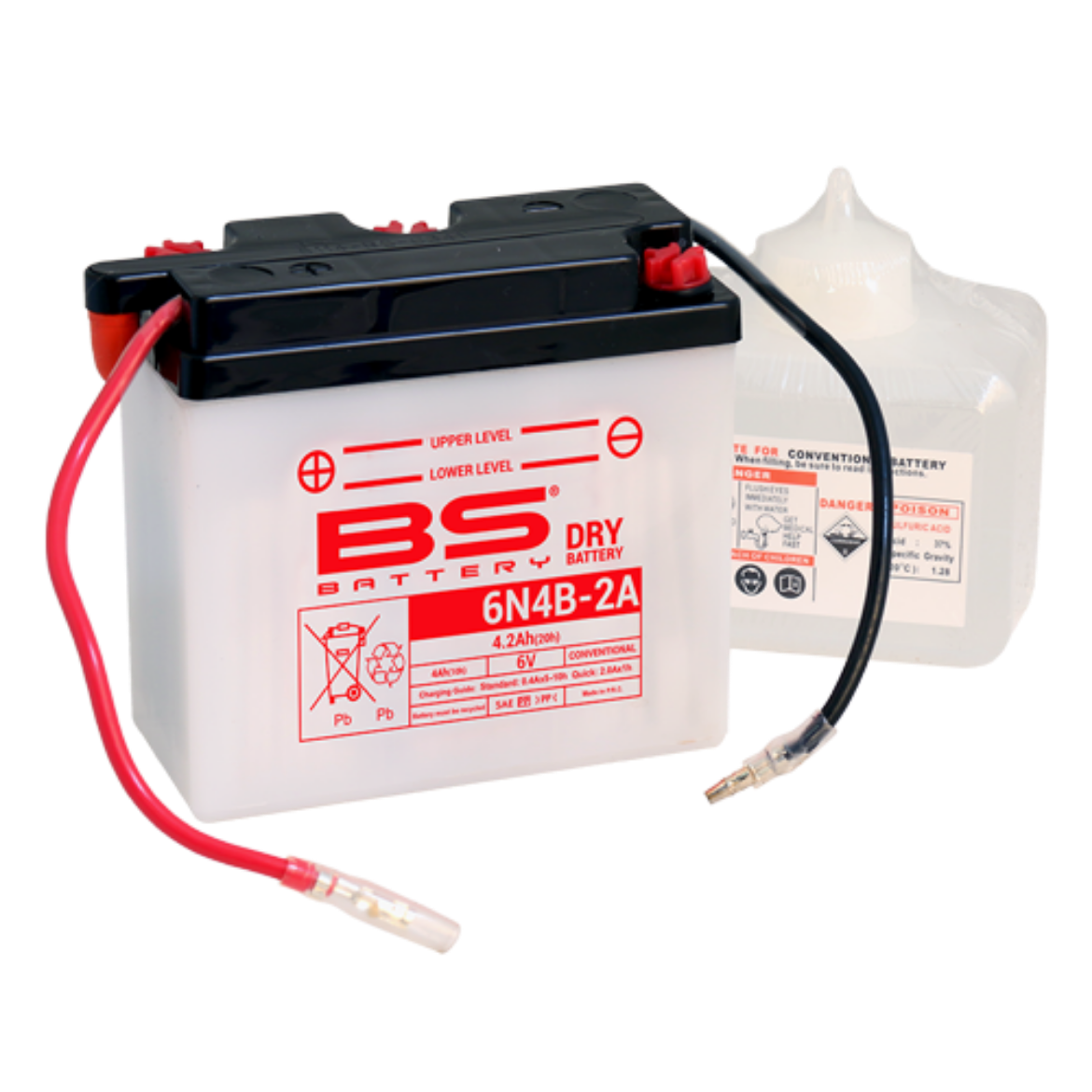 Picture of 6N4B-2A 6V 4AH DRY CONVENTIONAL BS MOTORCYCLE BATTERY - LHP