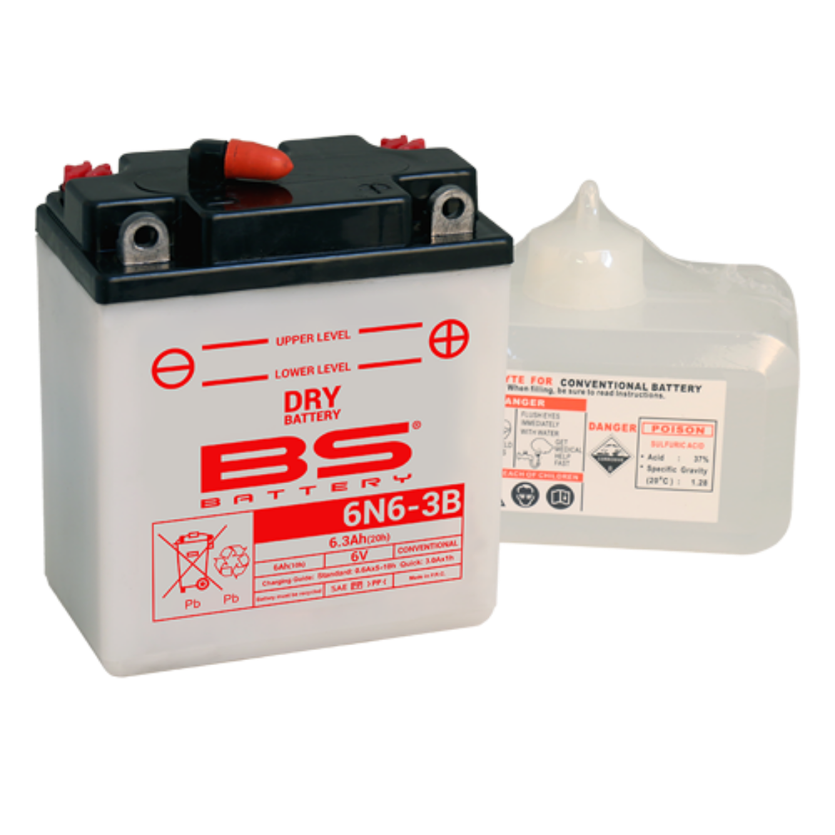 Picture of 6N6-3B 6V 6AH DRY CONVENTIONAL BS MOTORCYCLE BATTERY - RHP