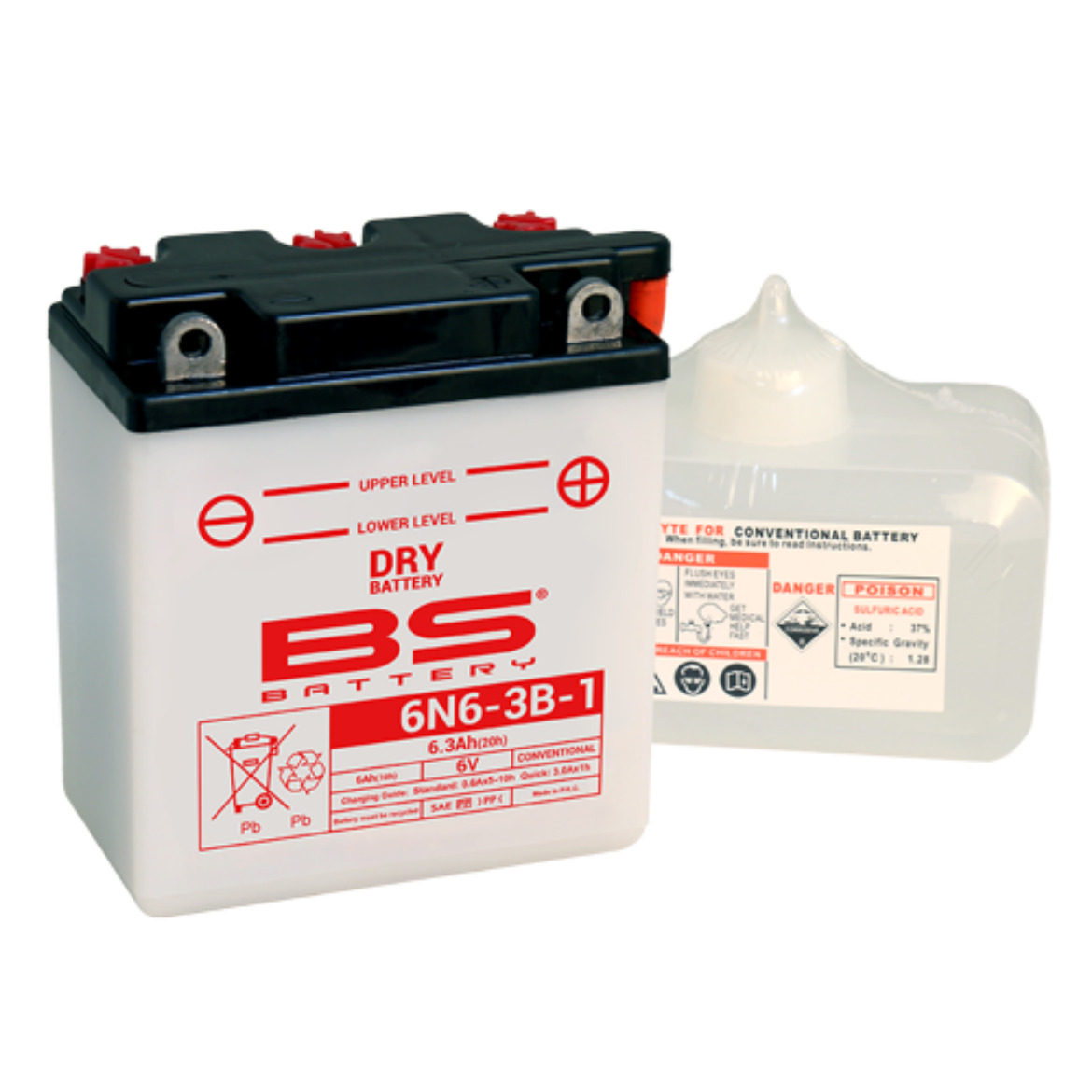 Picture of 6N6-3B-1 6V 6AH DRY CONVENTIONAL BS MOTORCYCLE BATTERY - RHP