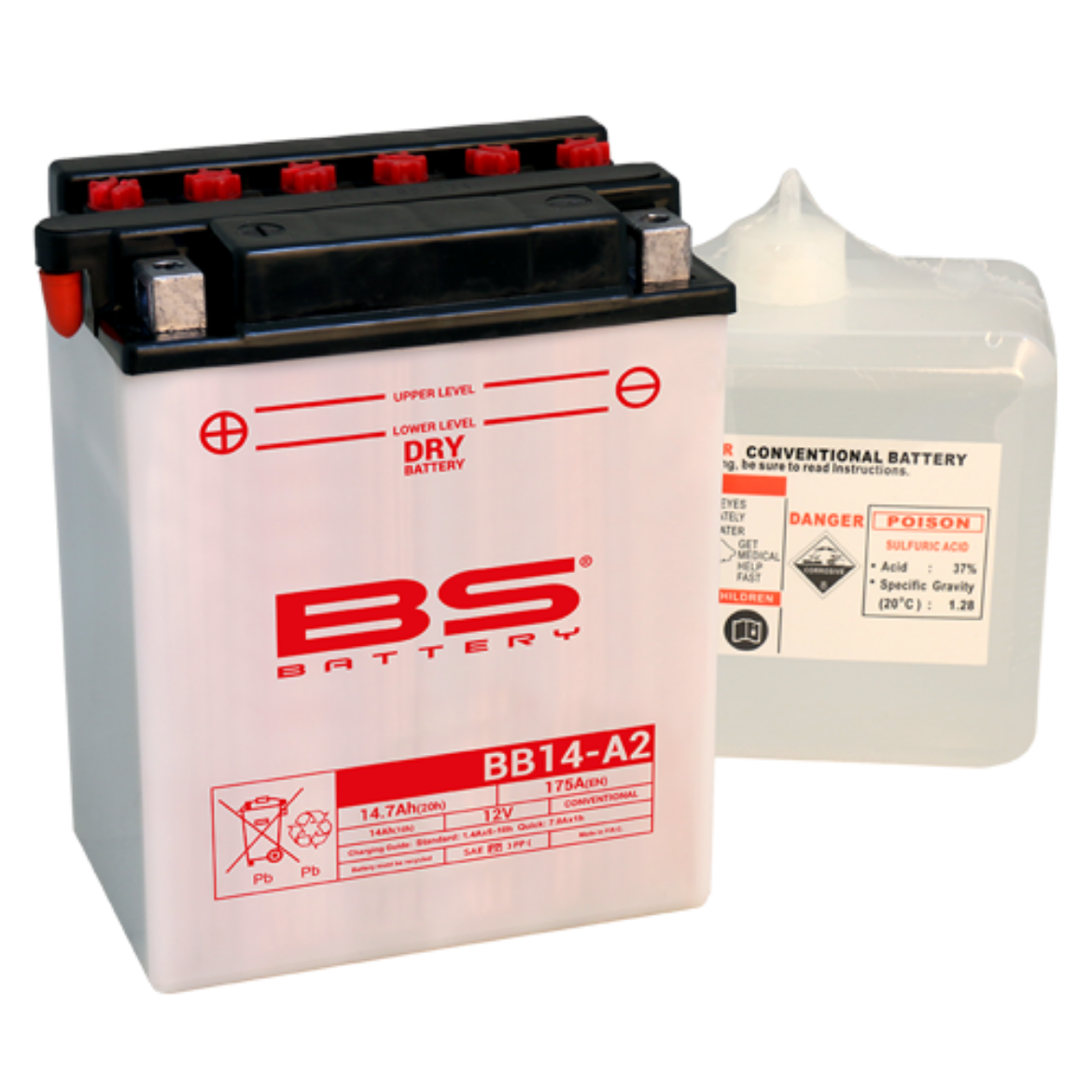 Picture of BB14-A2 12V 175CCA 14AH DRY CONVENTIONAL BS MOTORCYCLE BATTERY